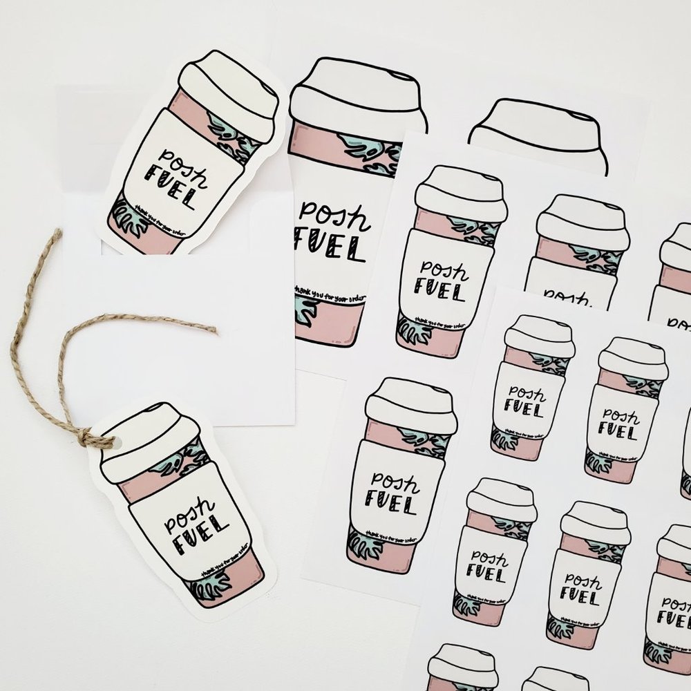LB064  Posh Fuel Poshmark Sticker Sheets Coffee Tea Travel Cup [Price Firm] - Picture 8 of 10